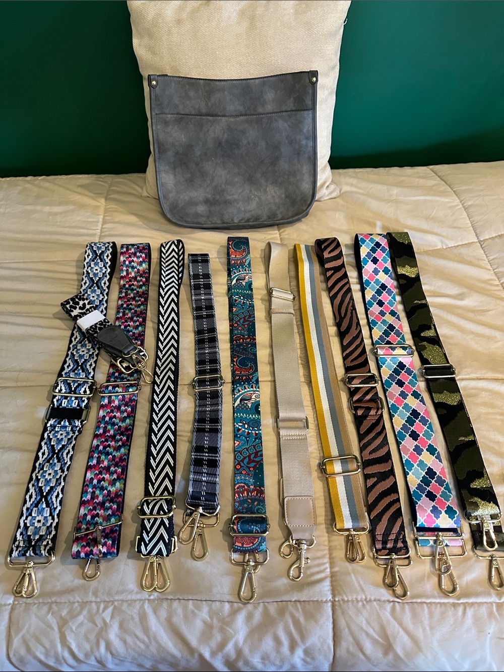 Adjustable Gray Crossbody Bag with Interchangeable Straps